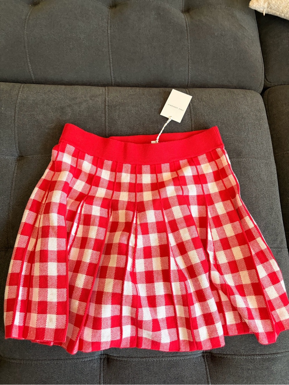 Red and White Gingham Pleated Knit Skirt - Picture 3 of 4
